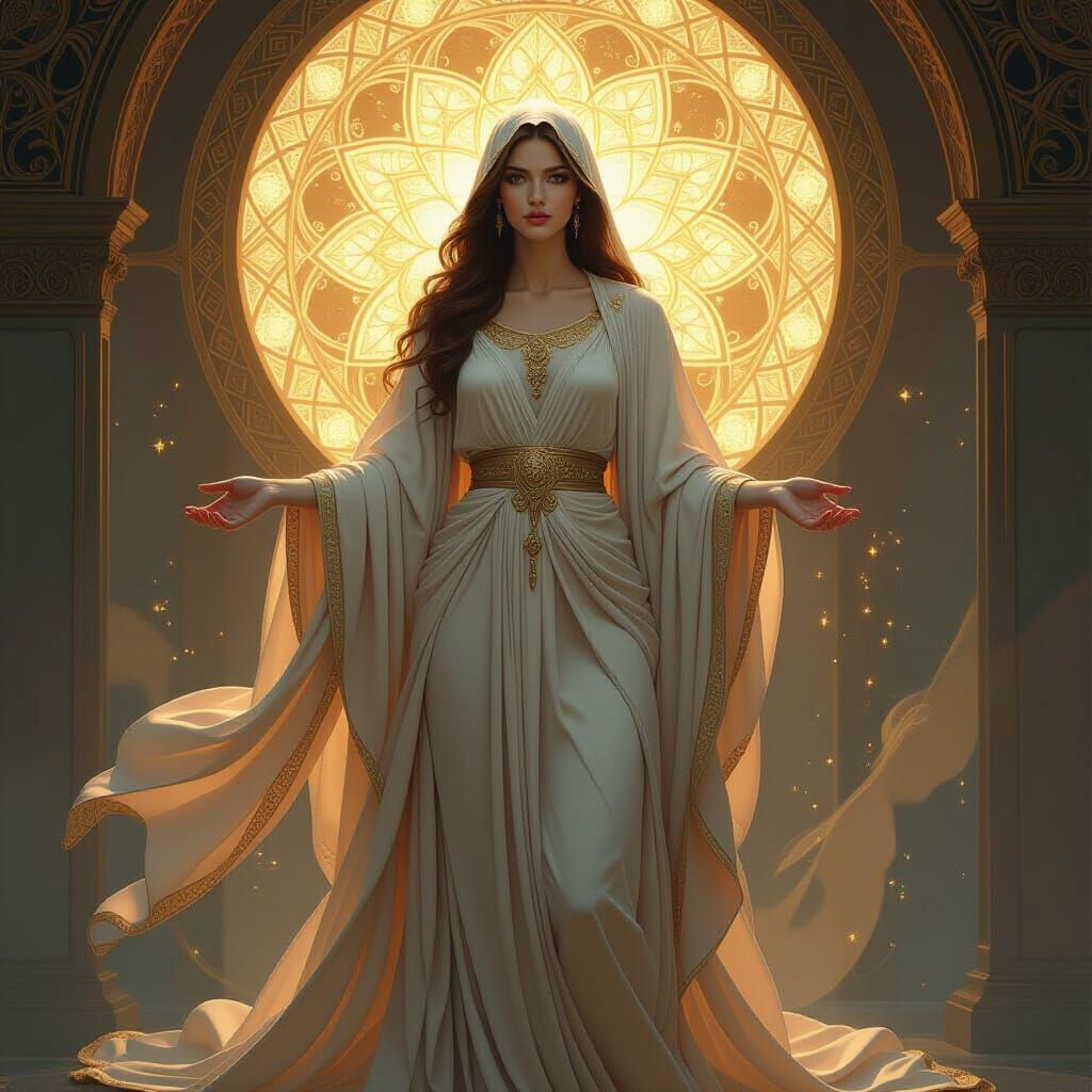 Ethereal Being in Golden Light: Art Nouveau Style