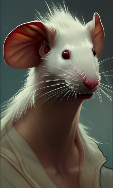 Albino Red-Eyed Rat Portrait in Hyperdetailed Style
