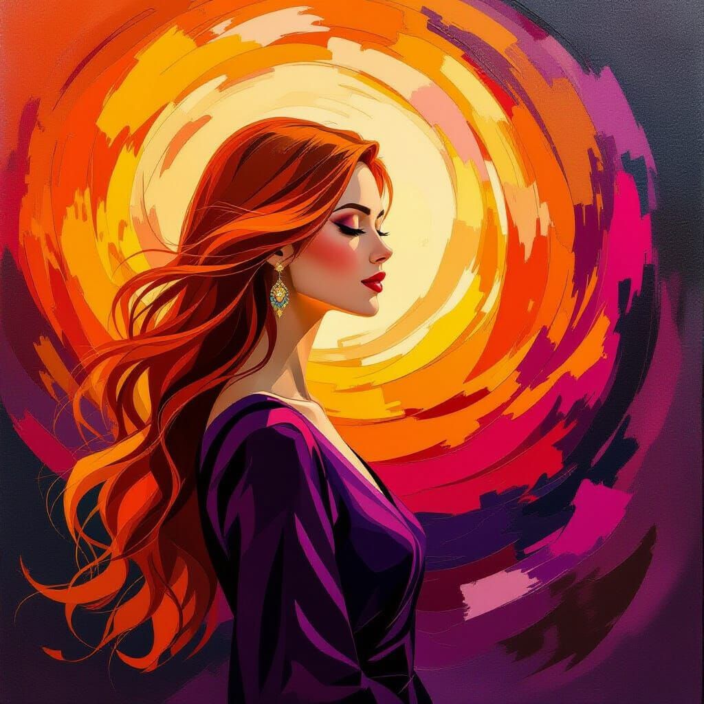 Woman in Aubergine Attire with Tangerine Hair