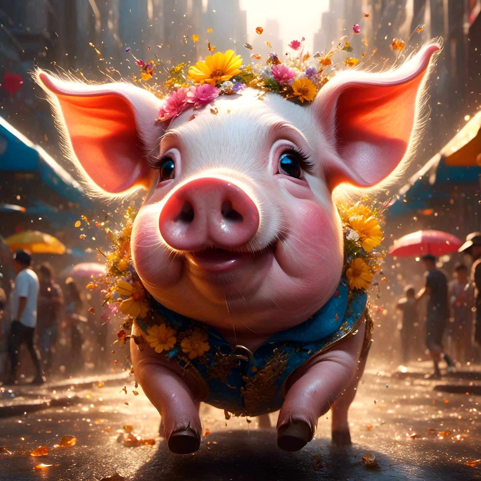 Happy Pig Portrait in Animation Style