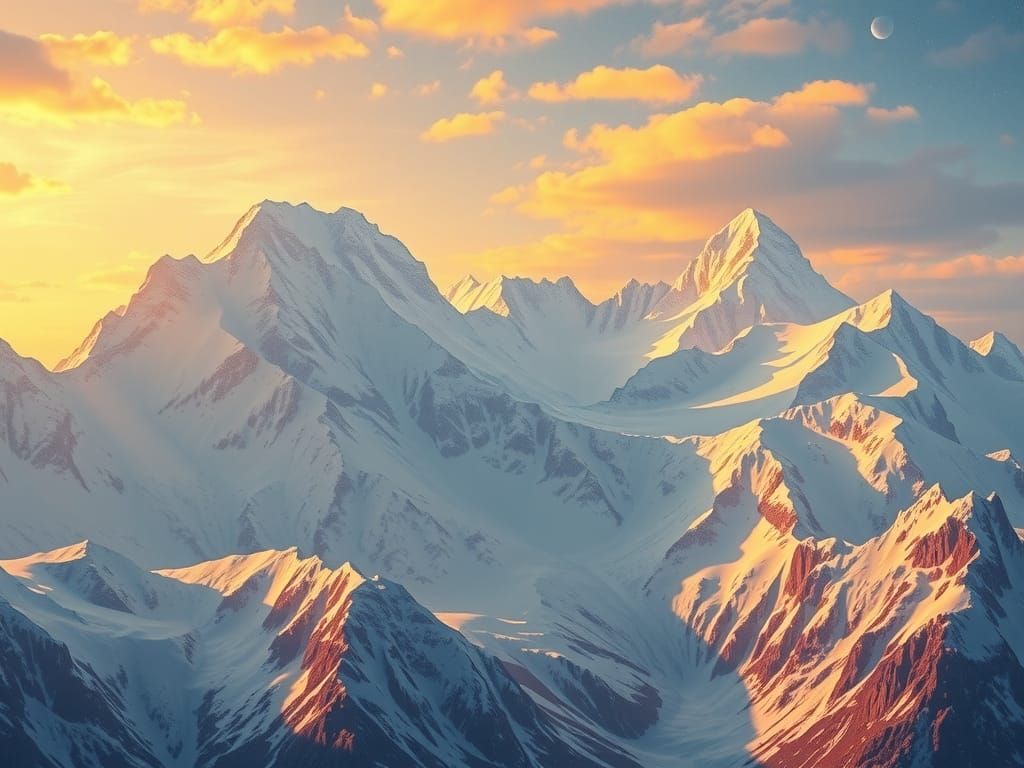 Snow-Capped Mountains Under Celestial Sky as Oil Painting