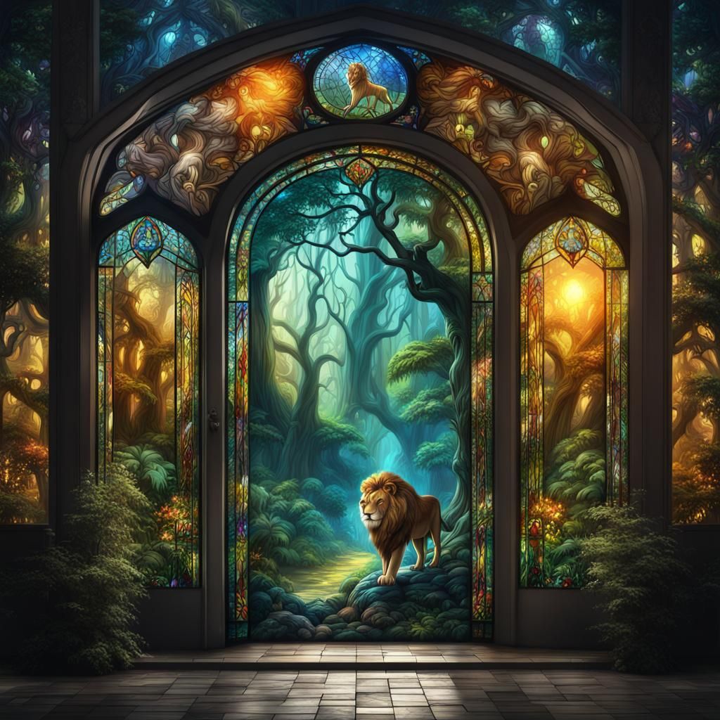 Aslan Emerges From Stained-Glass Doorway