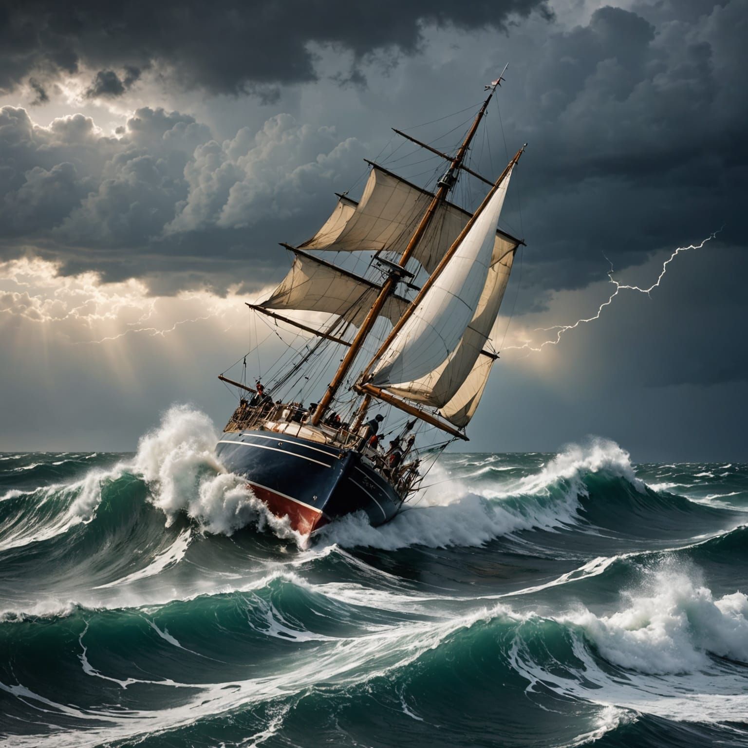 Sailboat Battles Ferocious Storm on High Seas