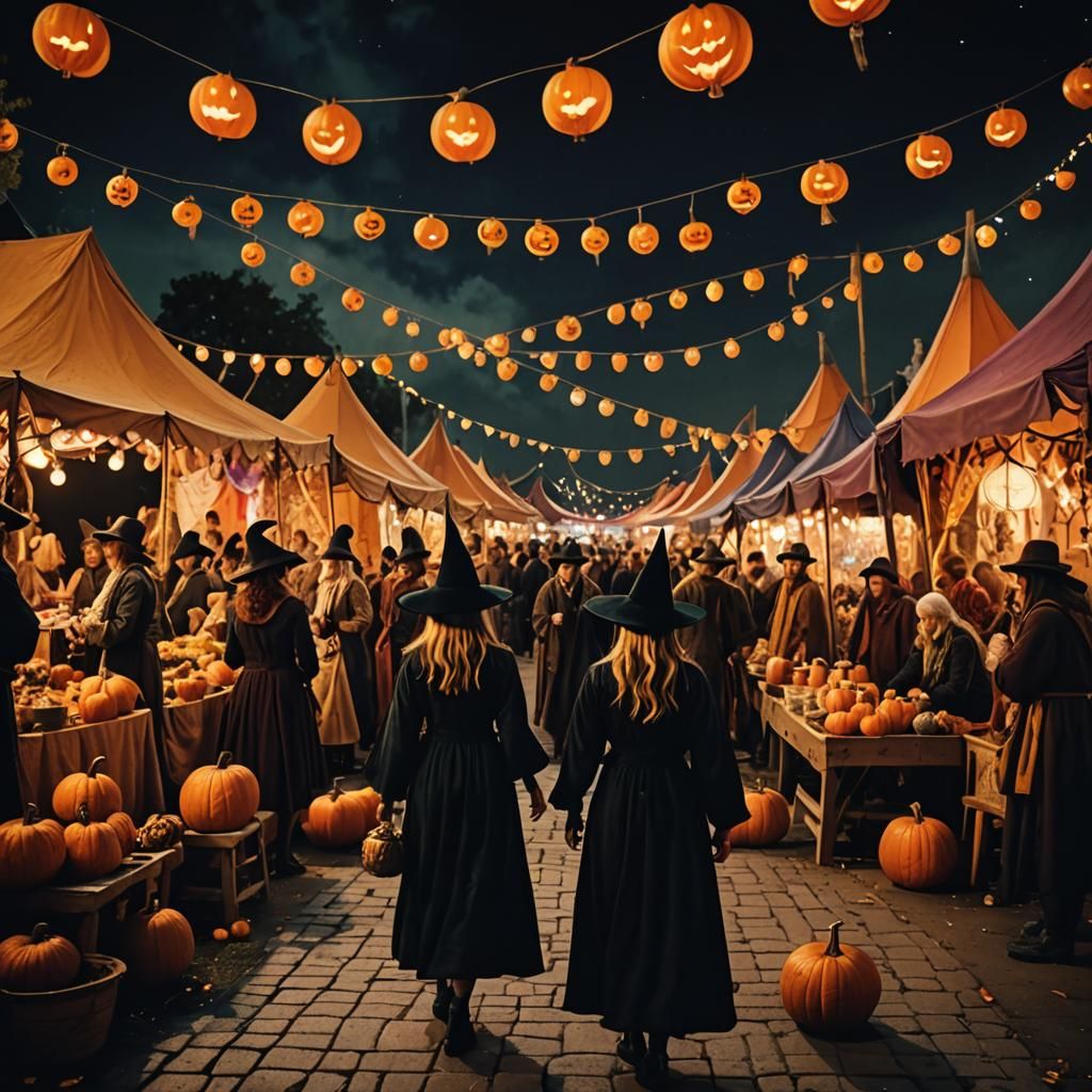 Halloween Night Market Celebration in Cinematic Style