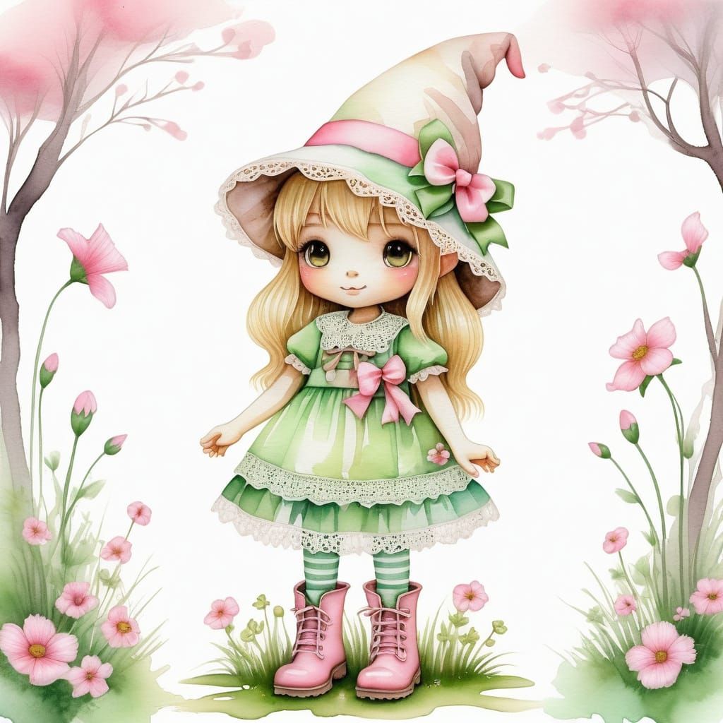 Cute Kawaii Anime Gnome Girl in Pastel Colors