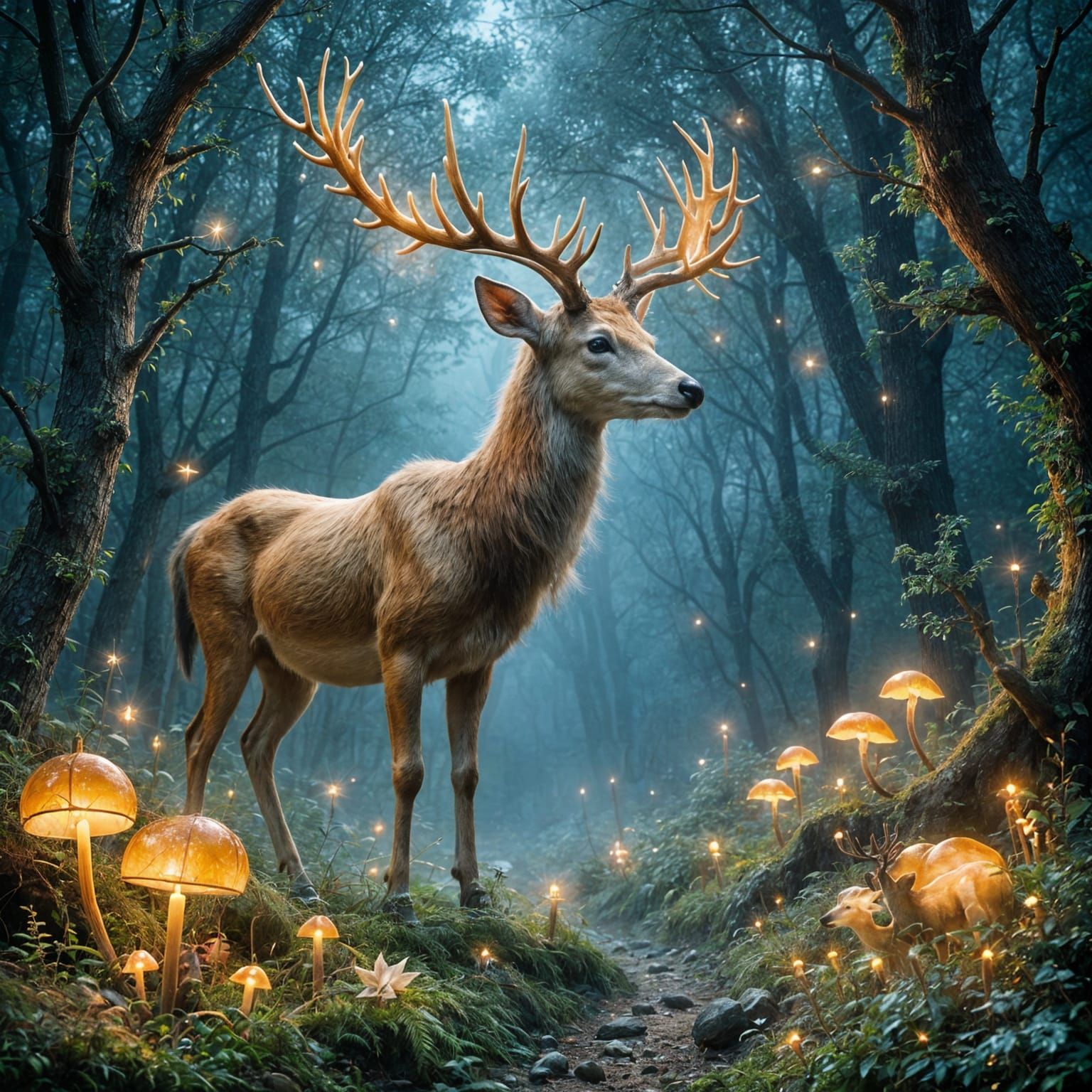 Starlight Deer in Enchanted Forest: Ethereal Illustration