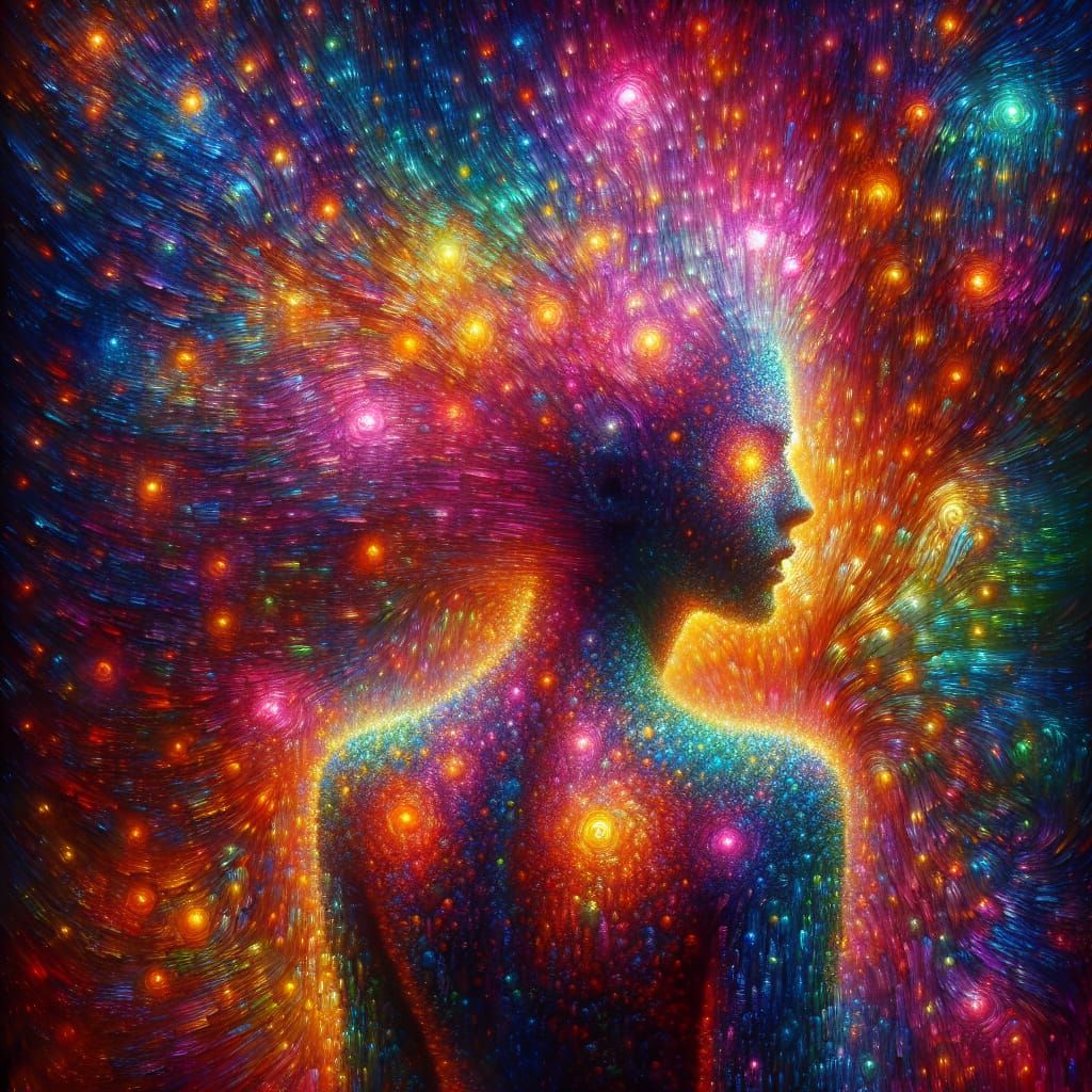 Neon Eyeshadow Woman in Surreal Oil Painting