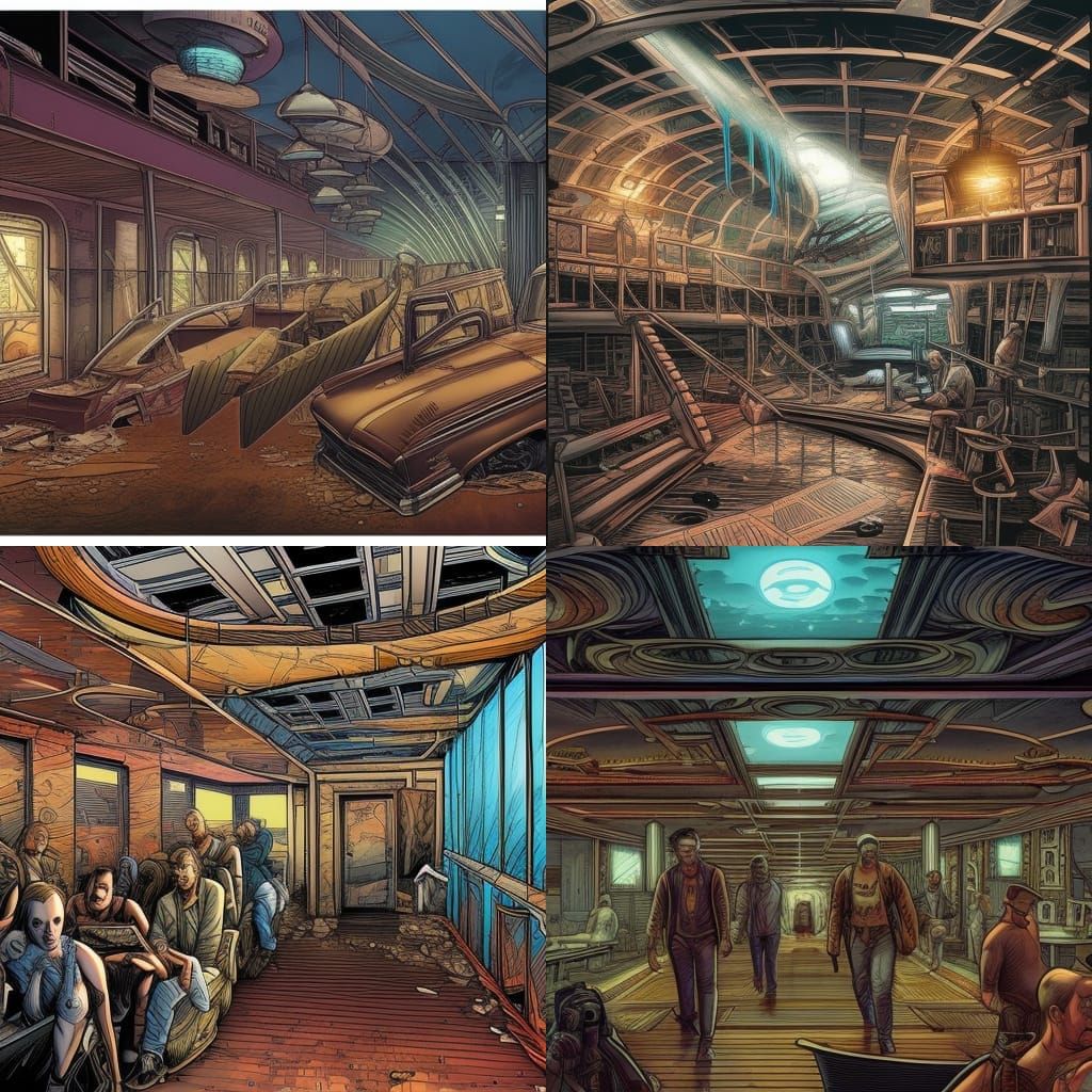Post-Apocalyptic Ruined Cruise Ship Interior