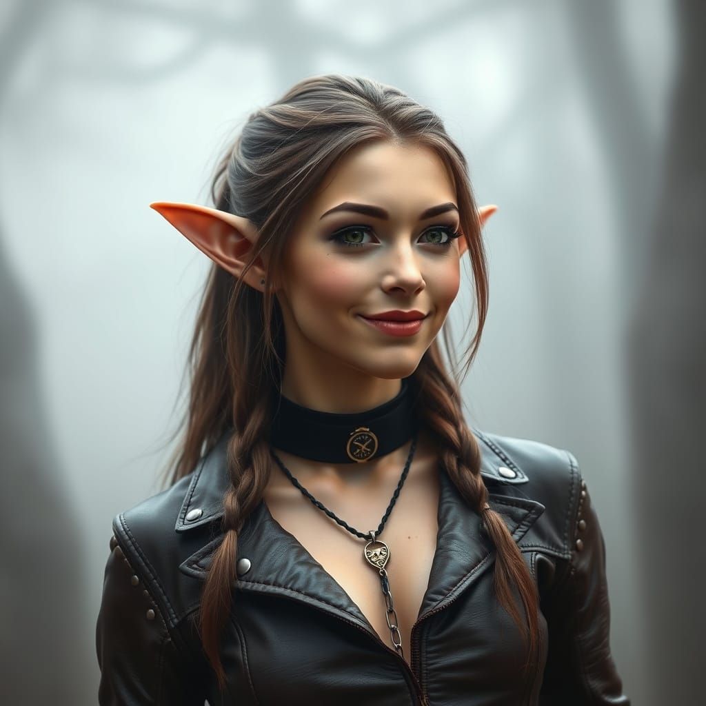 Steampunk Elf in Foggy Leather Jumpsuit