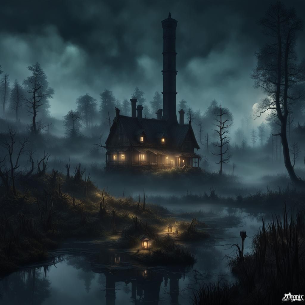 Dark Forest Swamp Landscape in Dark Fantasy Style