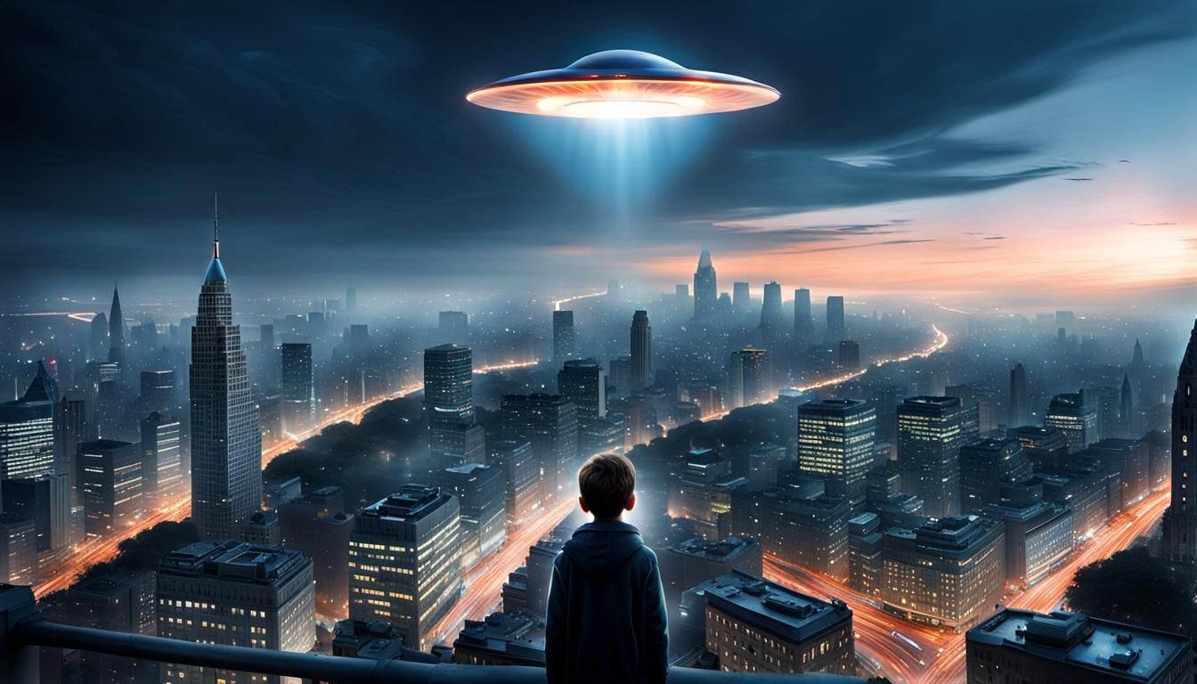 Boy Watches UFO Hovering Over City