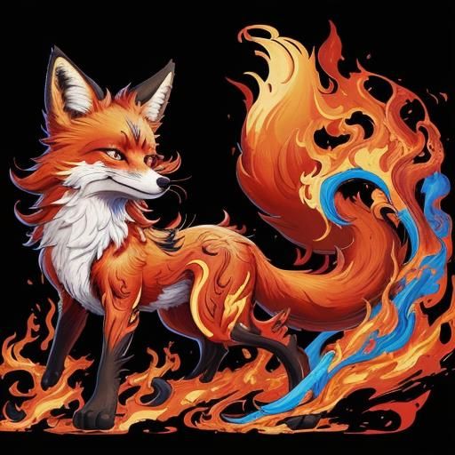 Fiery Fox Digital Painting in Cartoon Style