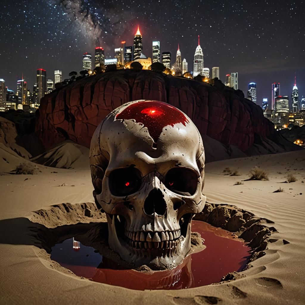 Sci-Fi Skull in Sand with Dome City