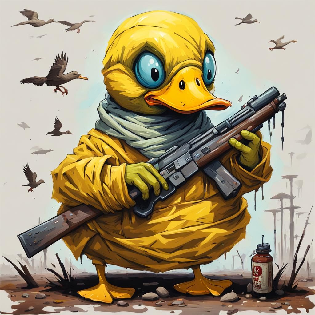 Egyptian Duck Warrior in Oil Painting