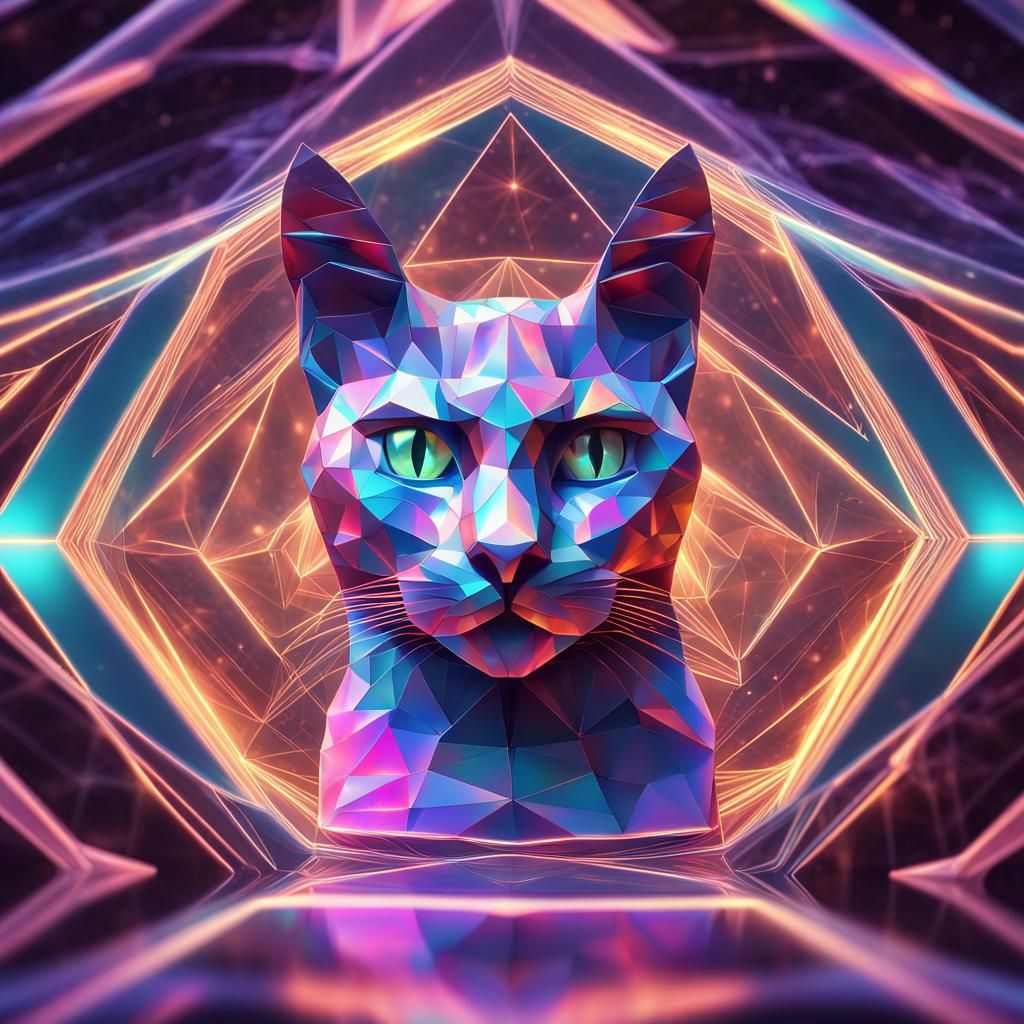 Cute Cat Hologram in Retrofuturism Style