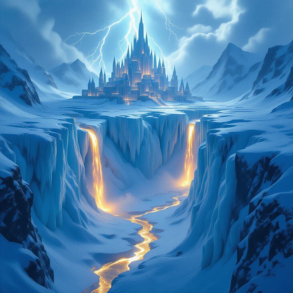 Elven Glacier City With Molten Gold Rivers