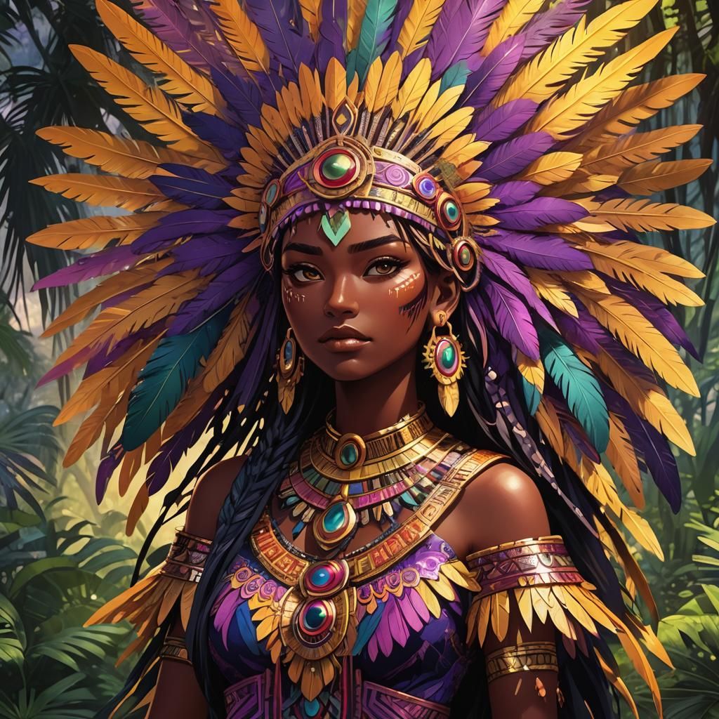 Aztec Anime Girl in Jungle, Manga Splash Art