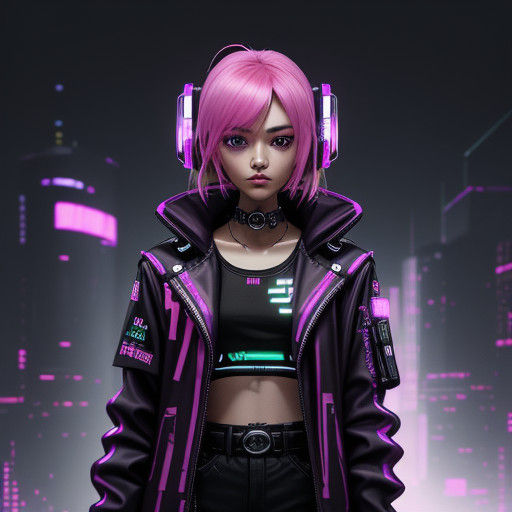 Vibrant Cyberpunk Robot in Neon Striped Jacket