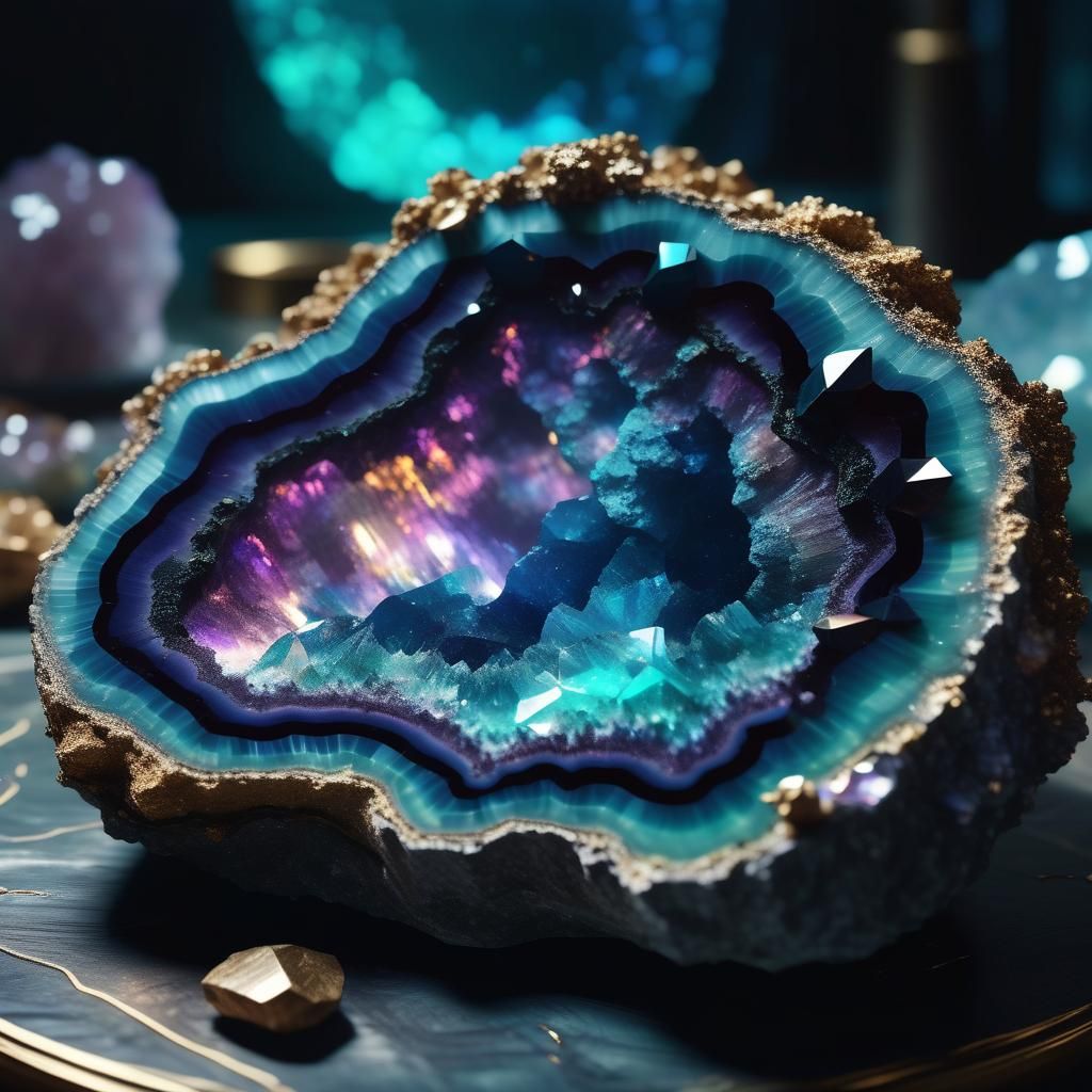 Iridescent Geode Close-Up: Digital Matte Painting