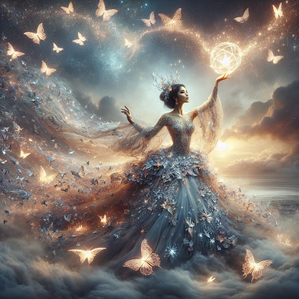 Ethereal Fantasy Goddess in Celestial Gown