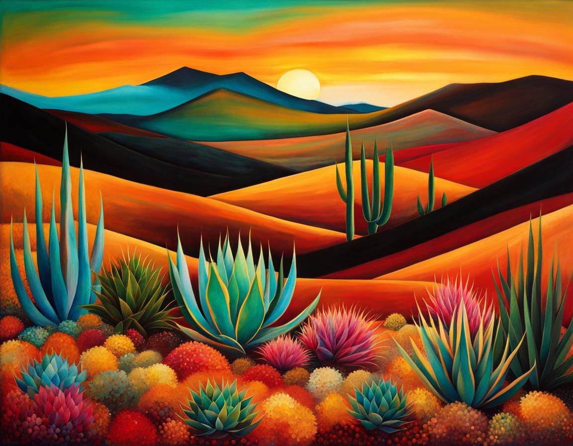 Magical Desert Sunset in Expressionist Style