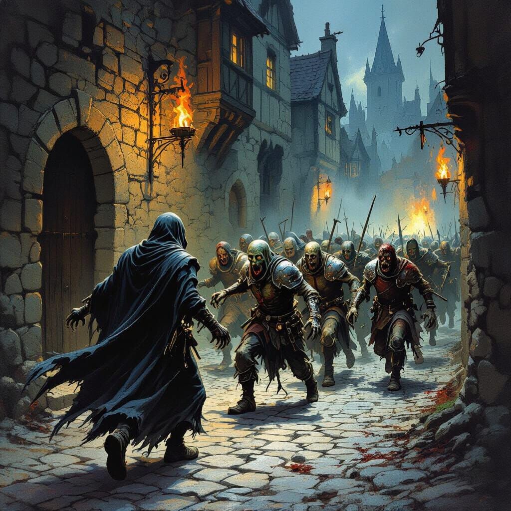 Medieval Zombie Horde in Gothic Comic Art Style