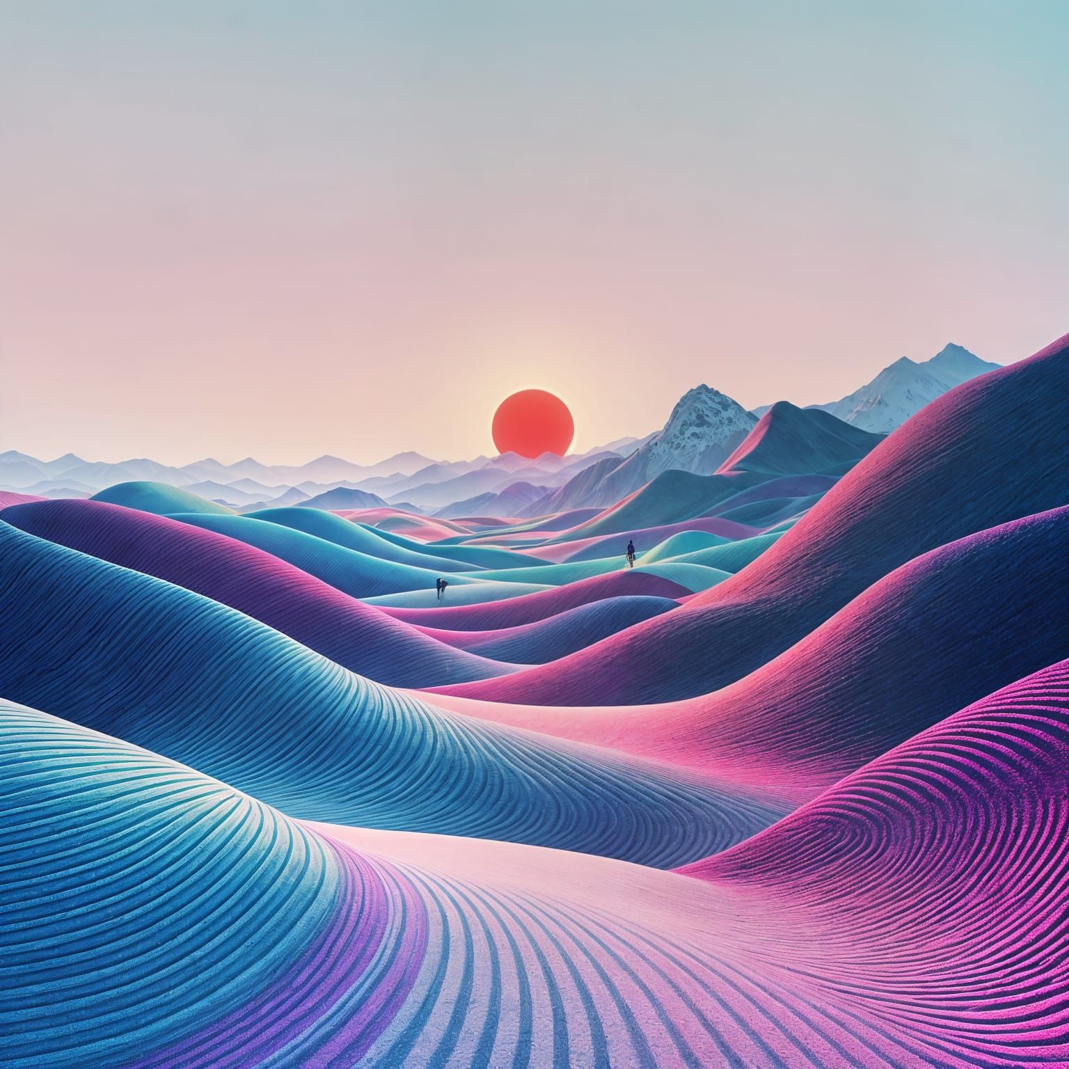 Vibrant, Geometric Landscape in Soft Pastel Hues
