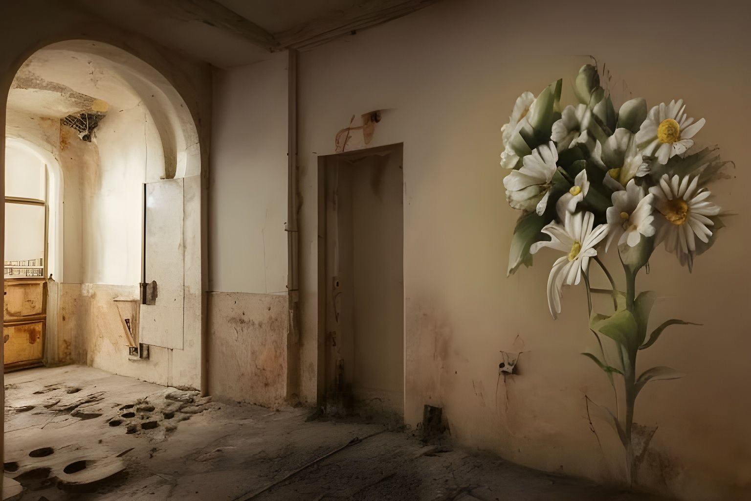 Spectacular Abandoned Building Transformed by 3D Flower Graf...