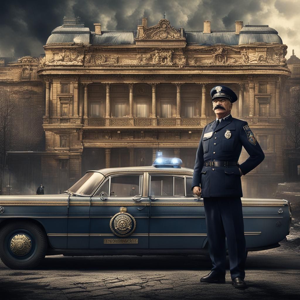 Moustached Policeman Outside 1970s Police Station