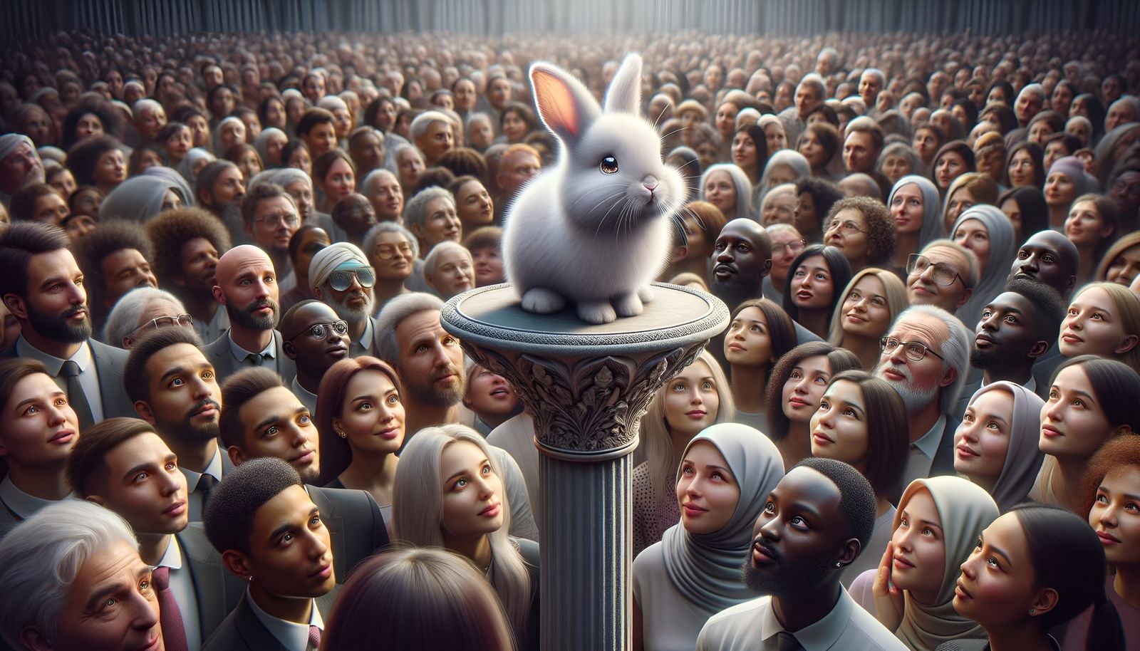Ultra-Realistic Bunny Being Adored by Diverse Crowd