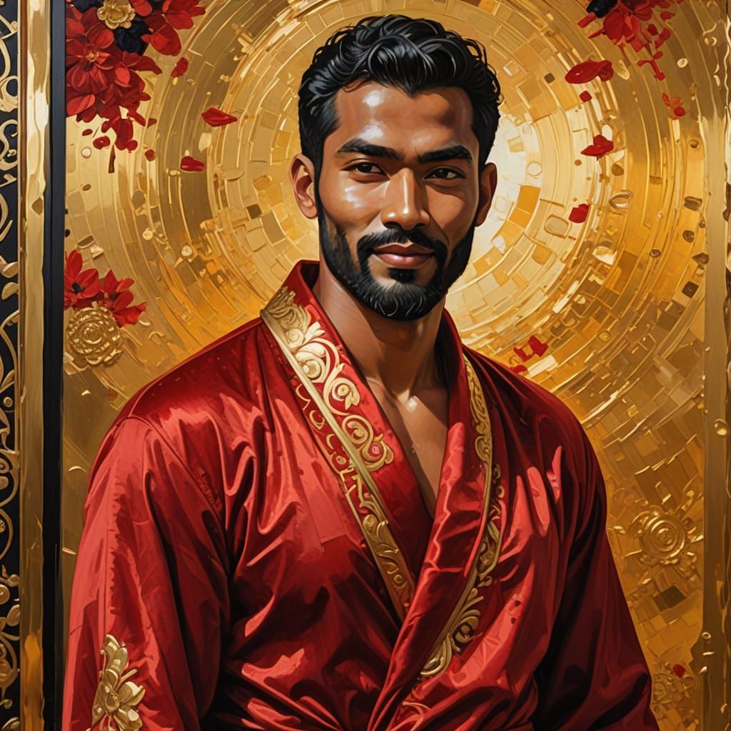 Attractive Man in Radiant Golden Halo