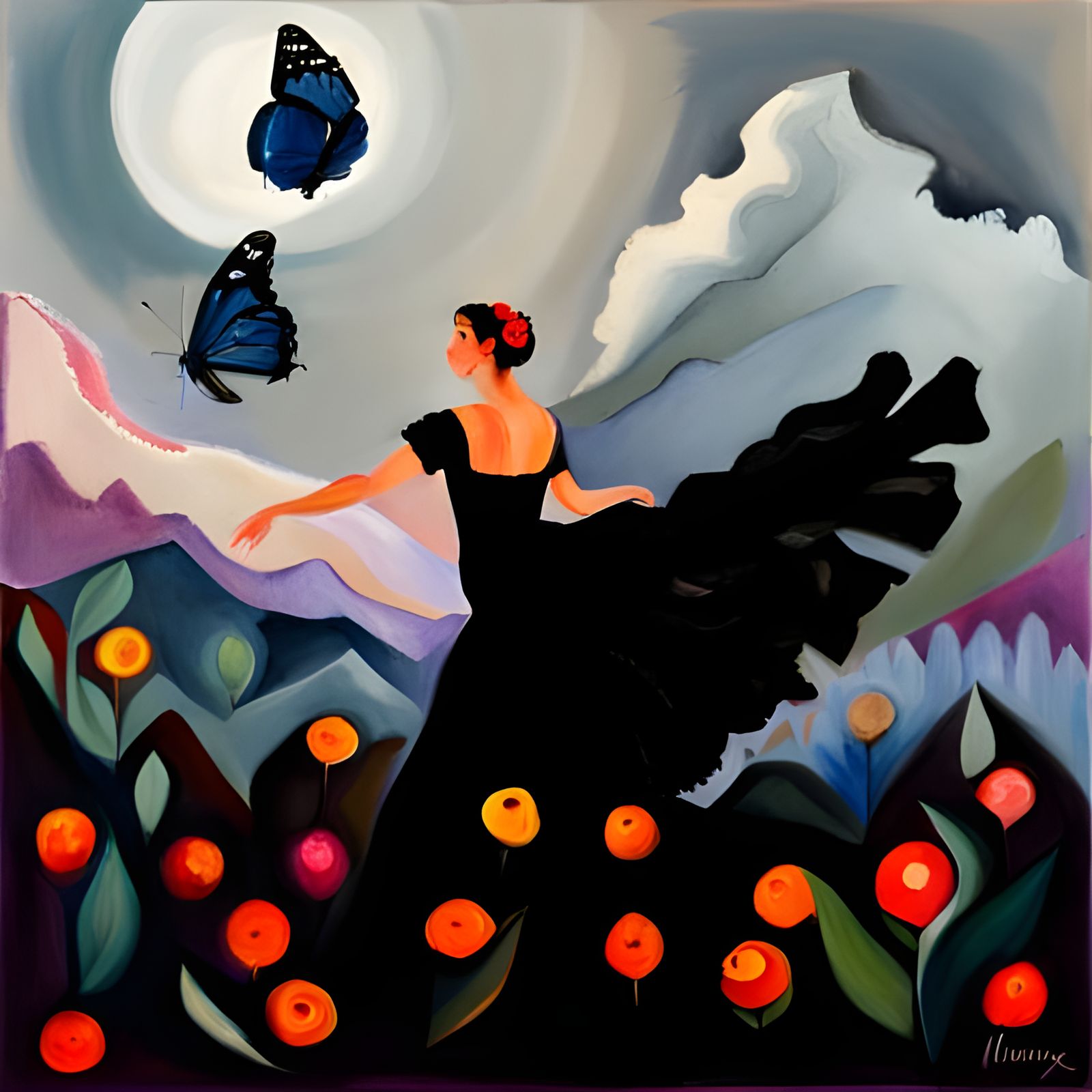 Flamenco Dancer by Campfire in Gouache Watercolor