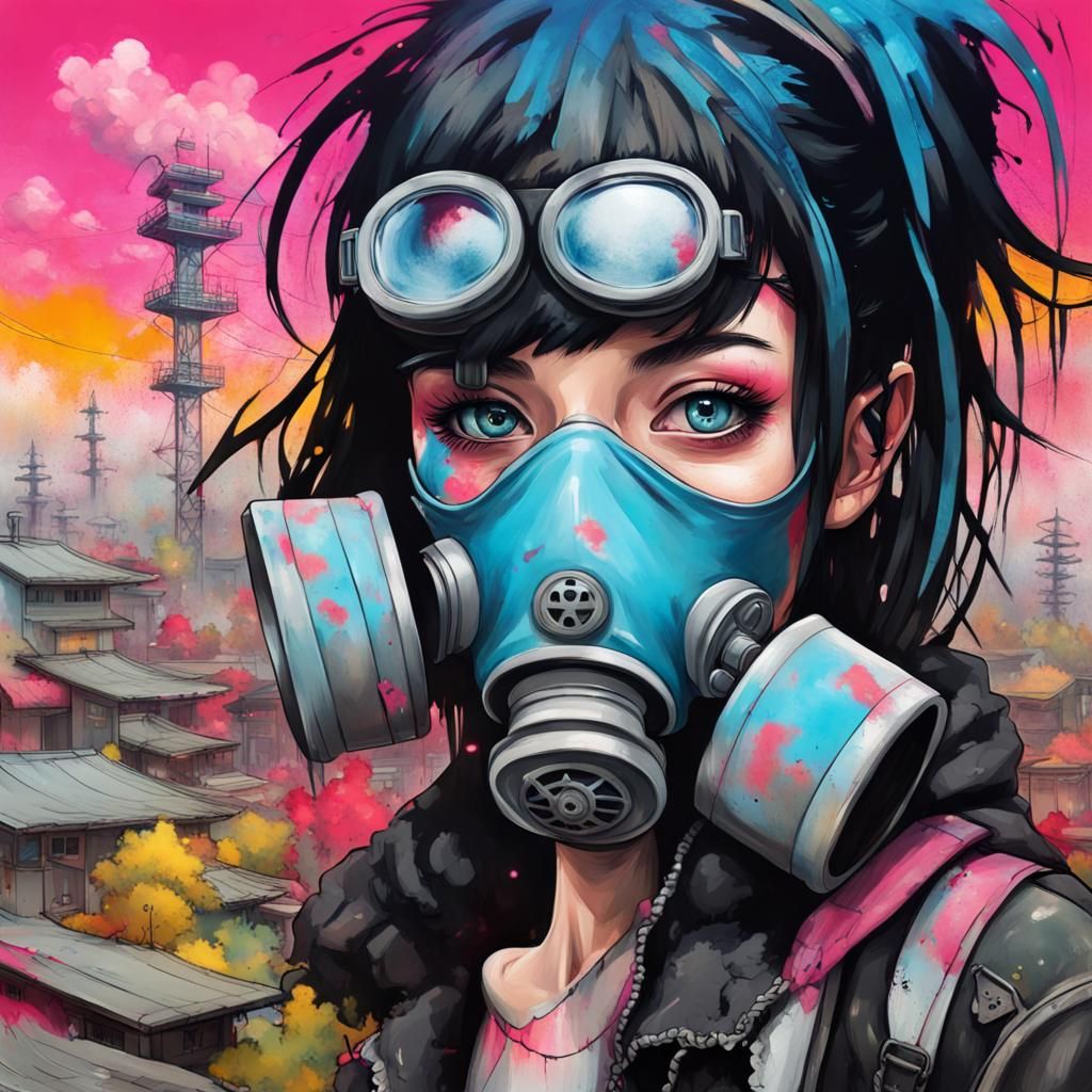 Punk Girl in Polluted Landscape: Graffiti Art