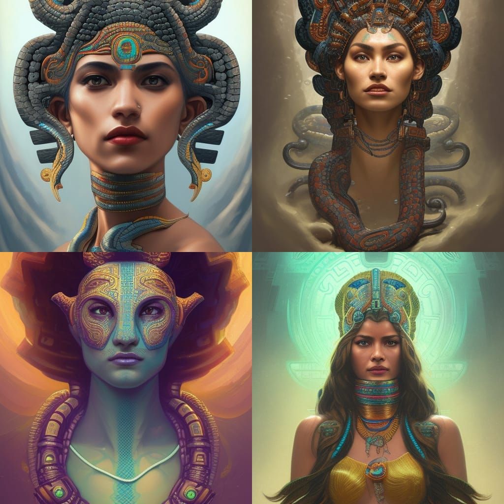 Coatlicue: Aztec Serpent Goddess Portrait in Digital Art