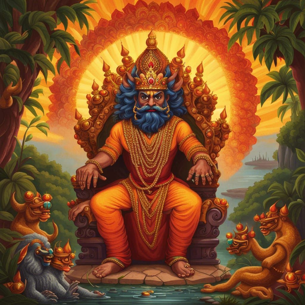 Ravana, Demon King, on Throne in Jungle
