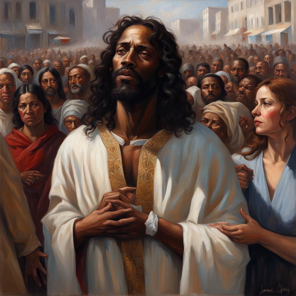 Elegant Black Jesus Among the Crowd