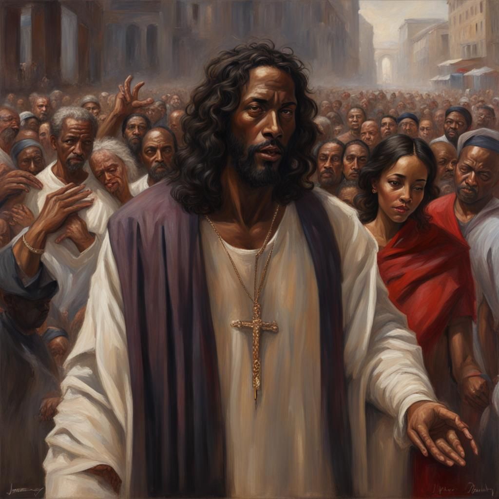 Elegant Jesus in Crowd Scene