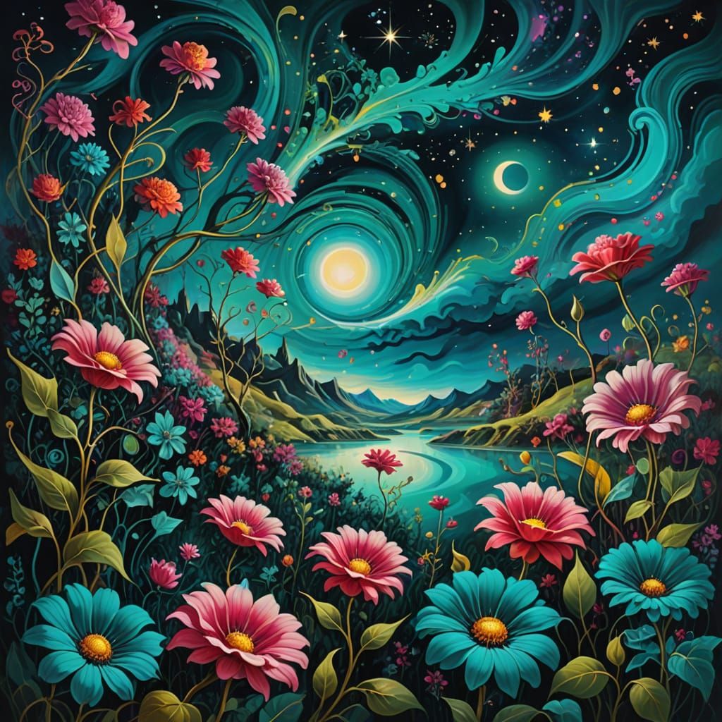 Dreamlike Cosmic Landscape in Vibrant Colors