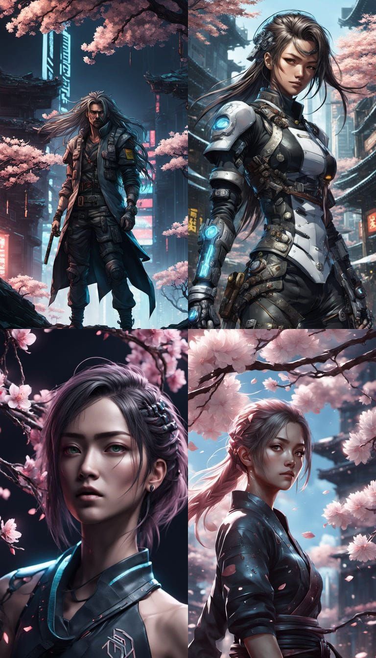 Futuristic Dojo in Sakura Tree: Cyberpunk Anime Training