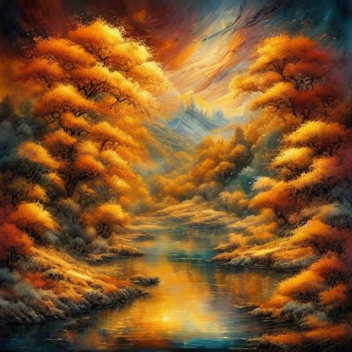 Autumnal Forest Walk in Impasto Oil Painting