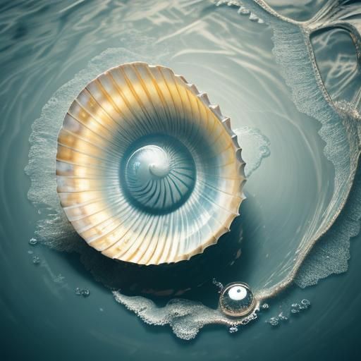 Macro Seashell in Shallow Water with Triadic Colors