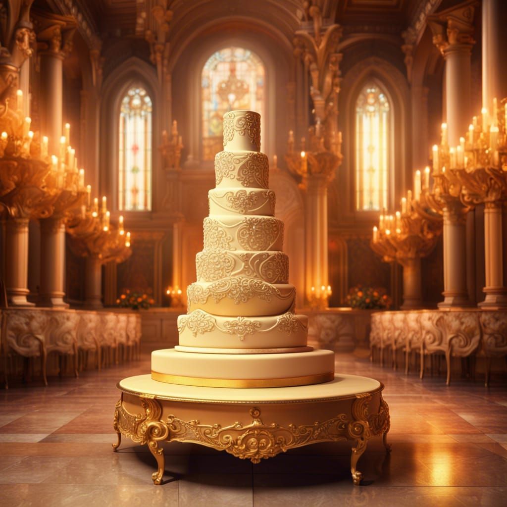 Ornate Wedding Cake with Gold Accents