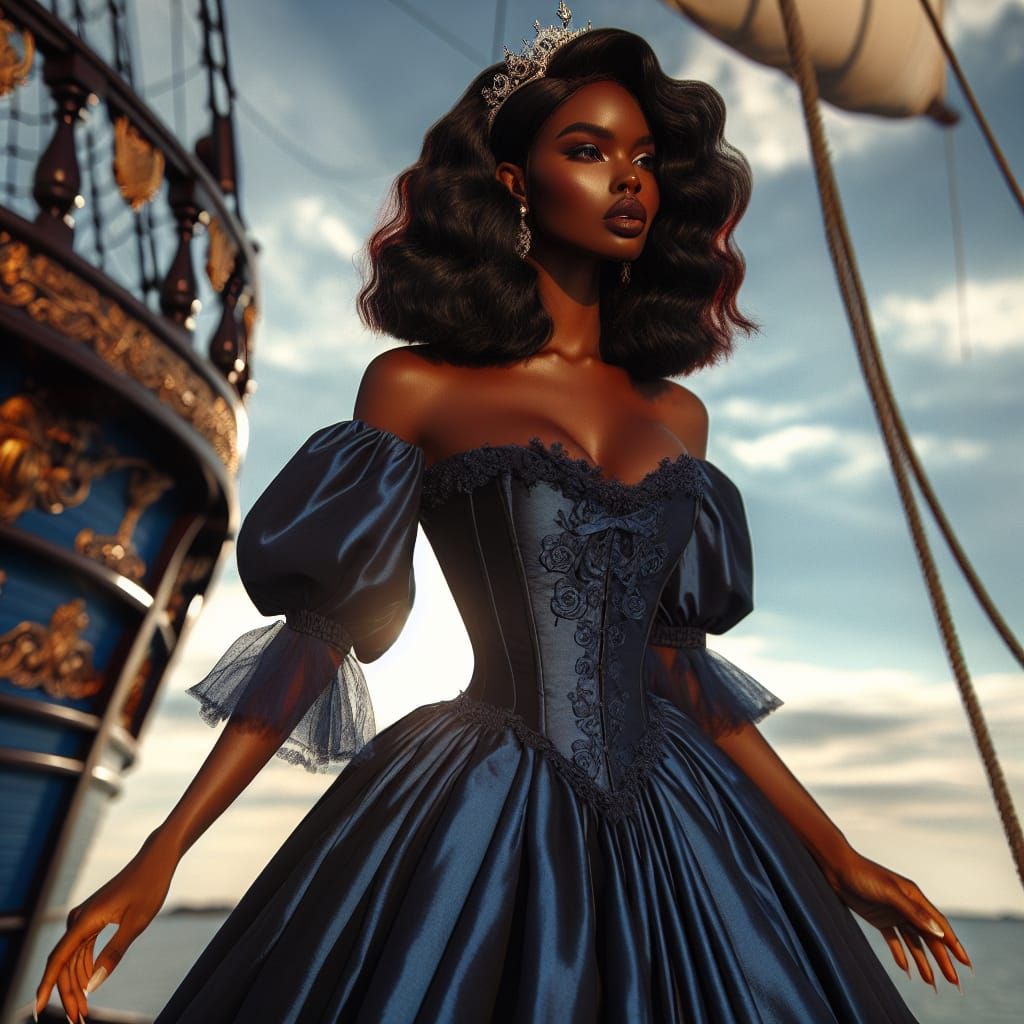 Fantasy Black Woman on Royal Ship