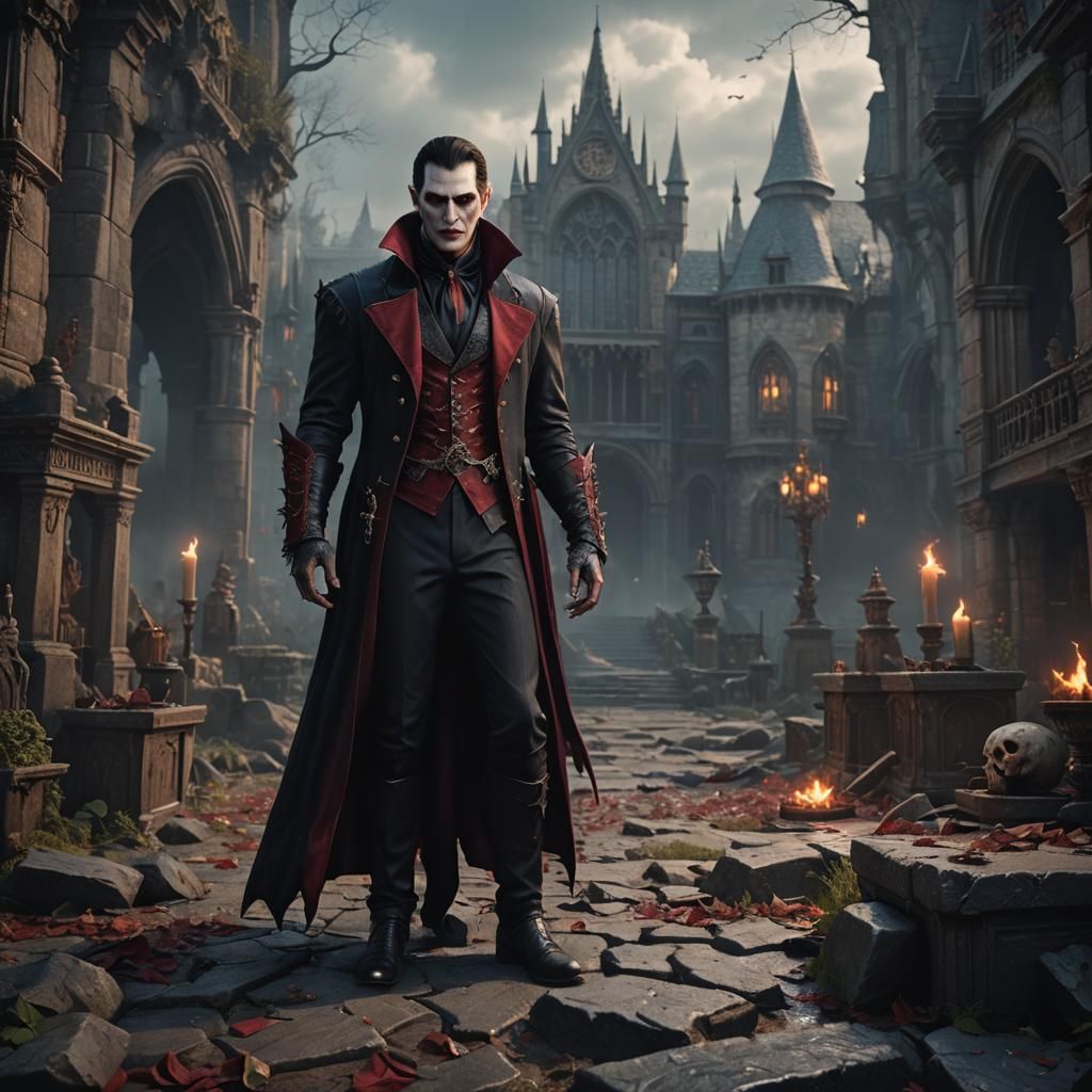 Handsome Vampire Fantasy Concept Art in 8k
