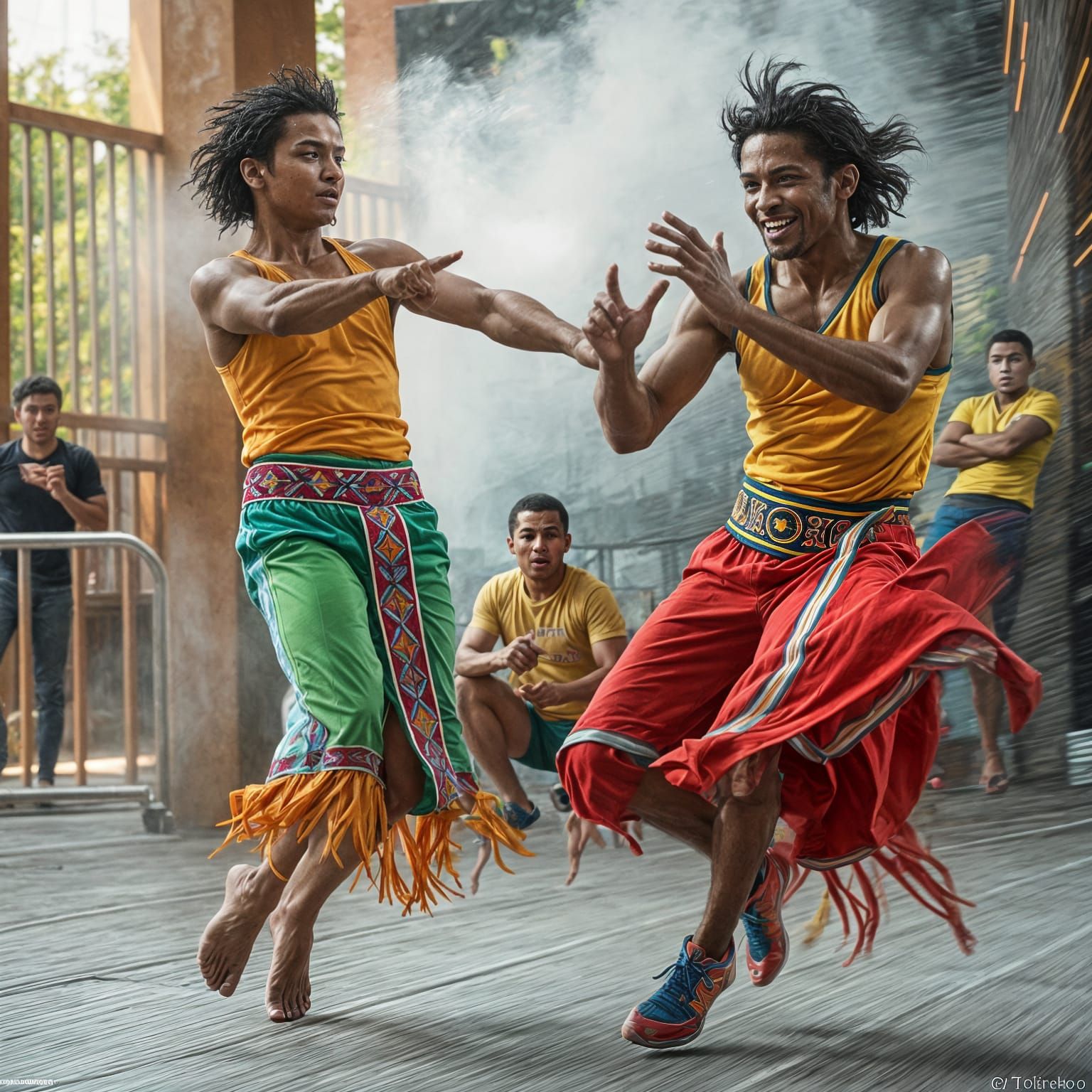 Vibrant Capoeirista in Neon-Lit Motion