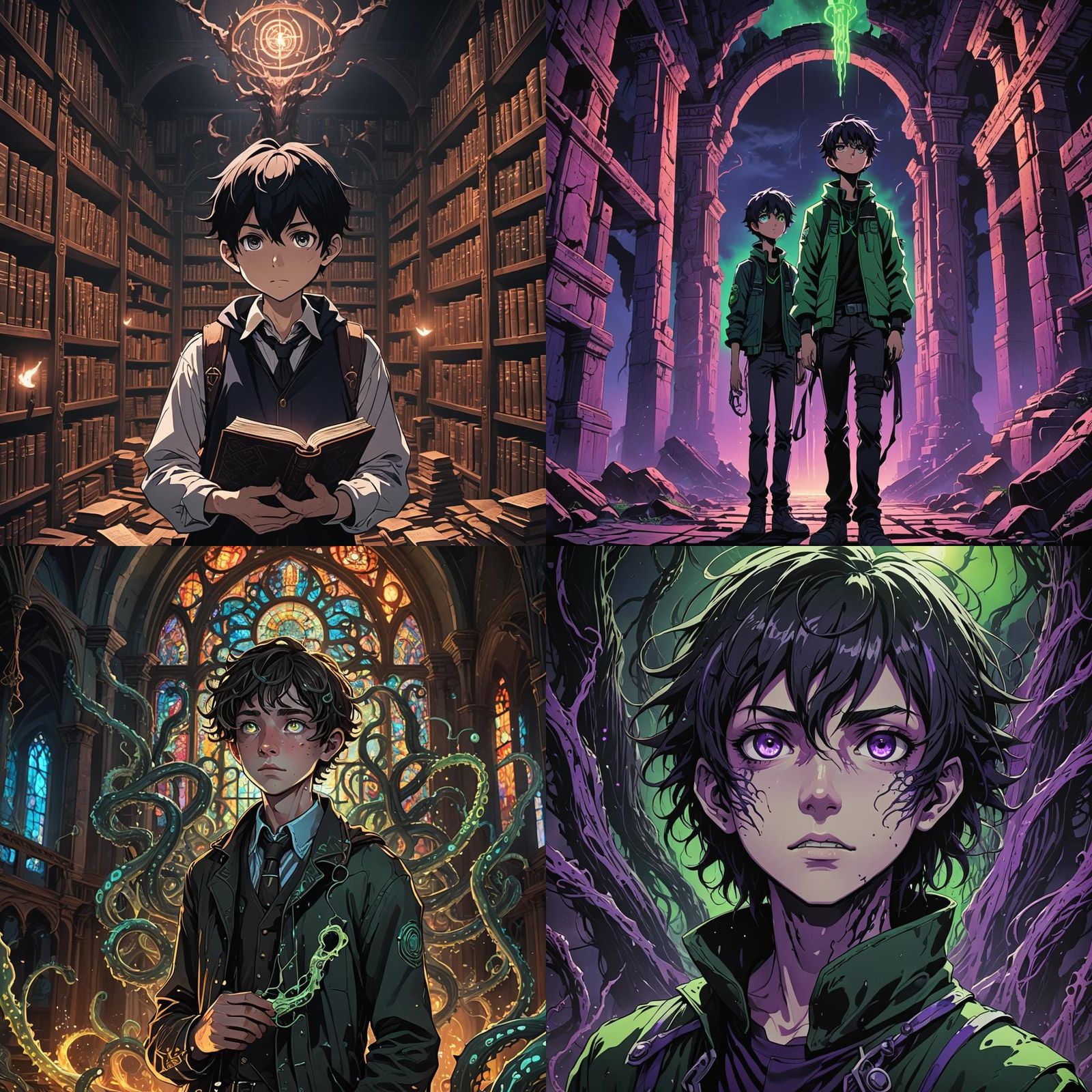 Lovecraftian Manga Teenage Boy in Anime Style