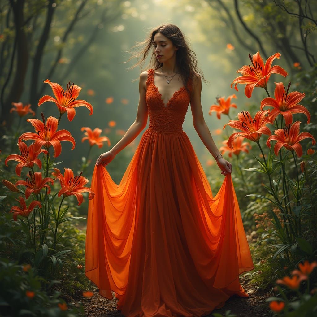 Lava Dress Lady in a Garden of Fire