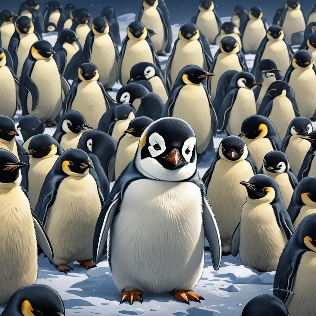 Baby Emperor Penguin Gamer in Anime Style