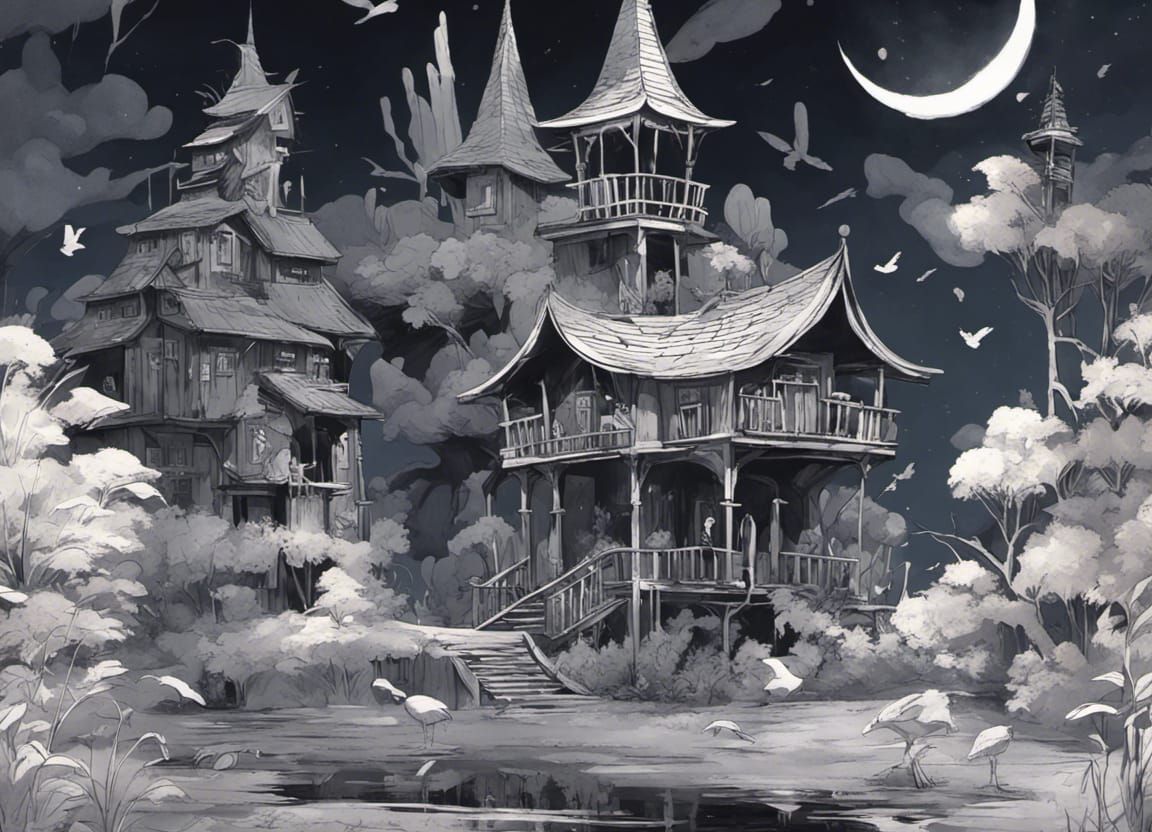 Moonlit Fairy Town with Ducks: Matte Painting