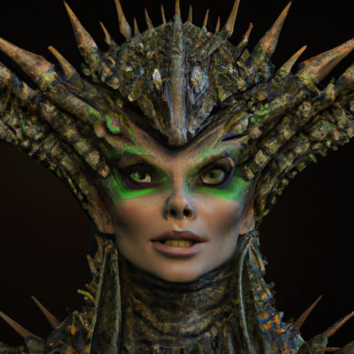 Alien Lizard Queen with Aztec Crown: 8K Portrait